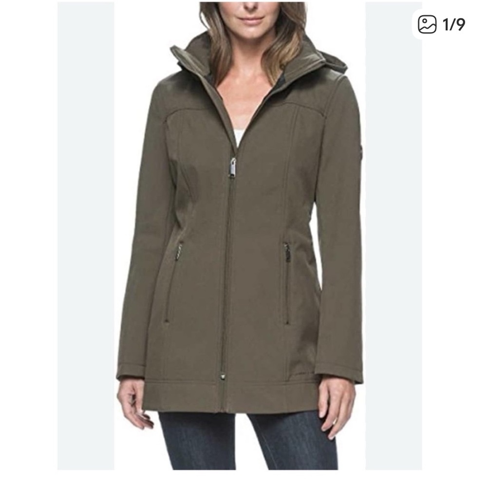 Andrew Marc Water Repellent Women’s Green Hooded Zip Up, Outdoor, Jacket Sz L